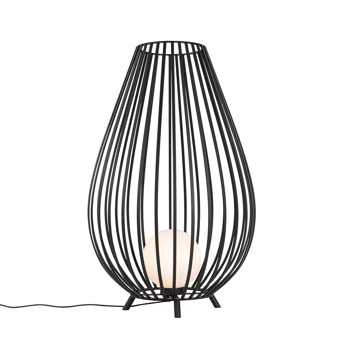 QAZQA Designerska lampa podłogowa czarna z opalowym kloszem 110 cm IP44 - Angela