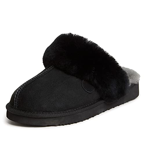 Dearfoams Damskie kapcie Fireside Sydney sztuczne Shearling Scuff, Czarny - 39 EU
