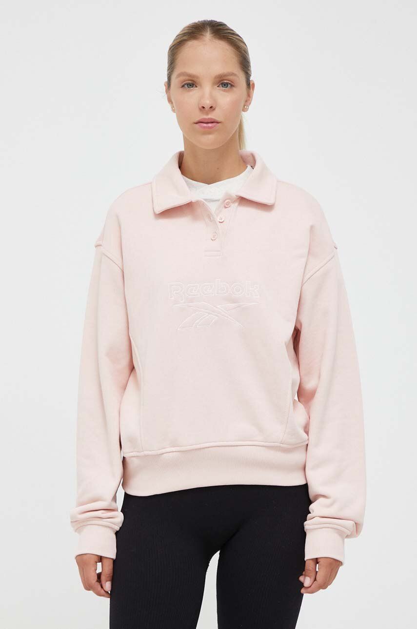 Reebok Classic bluza bawełniana damska kolor różowy z aplikacją
