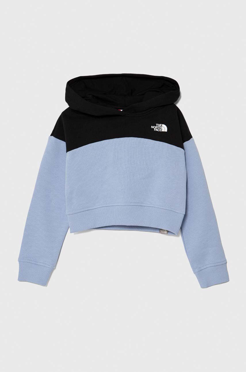 The North Face bluza bawełniana dziecięca G DREW PEAK CROP P/O HOODIE kolor niebieski z kapturem gładka