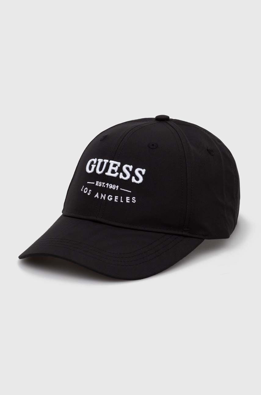 Guess czapka z daszkiem kolor czarny z aplikacją