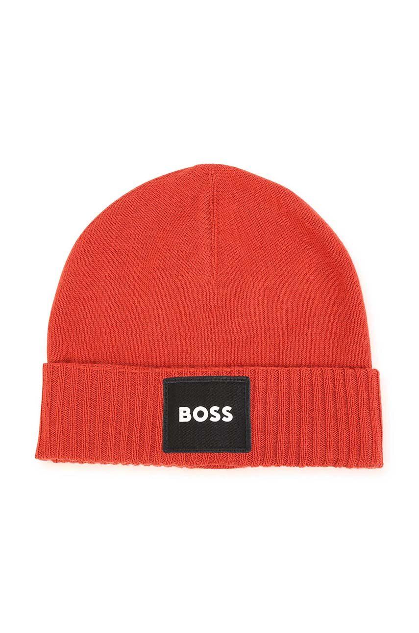 BOSS czapka z domieszką wełny dziecięca kolor pomarańczowy - Boss