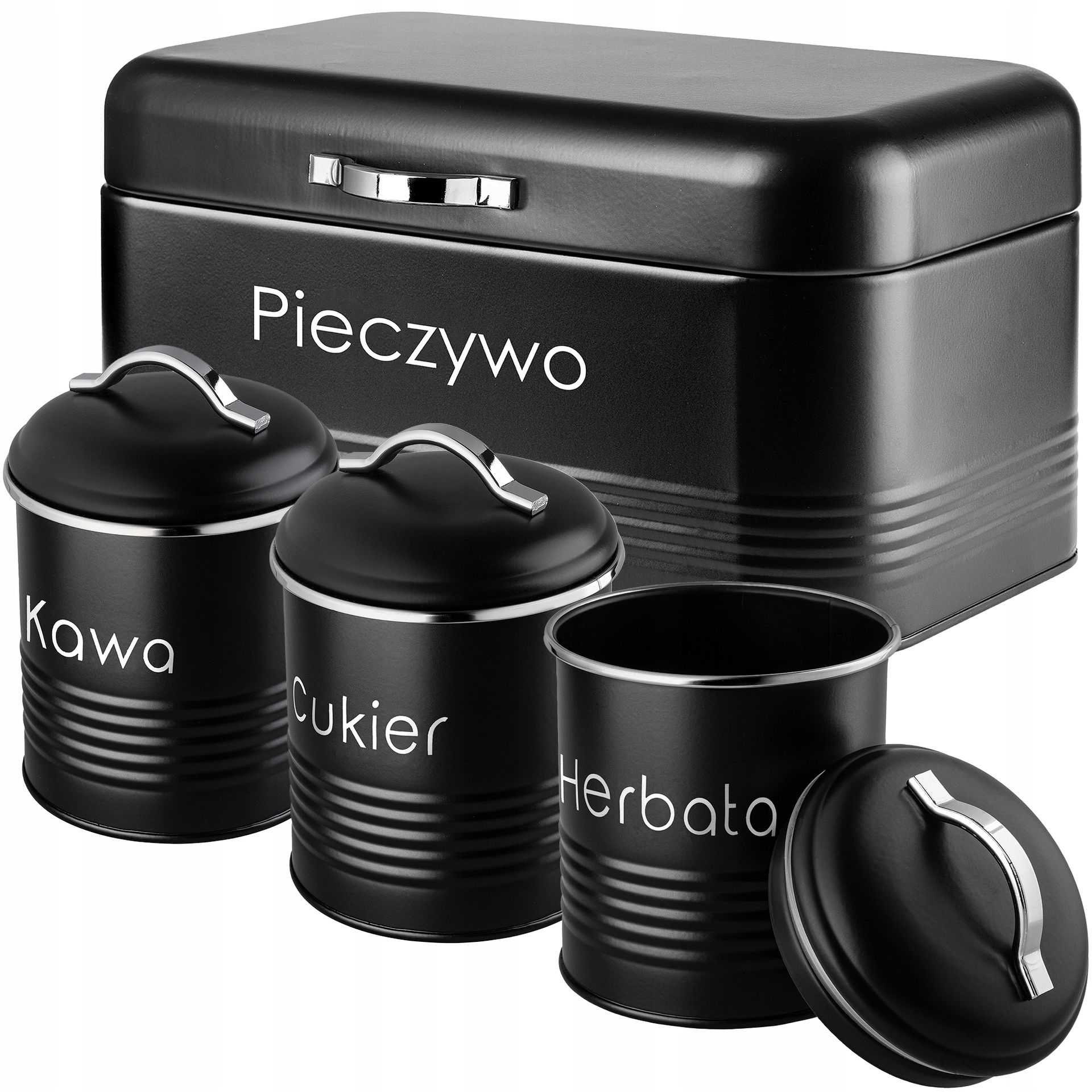 Zestaw pojemników Tufo na chleb, kawę, herbatę i cukier, czarny