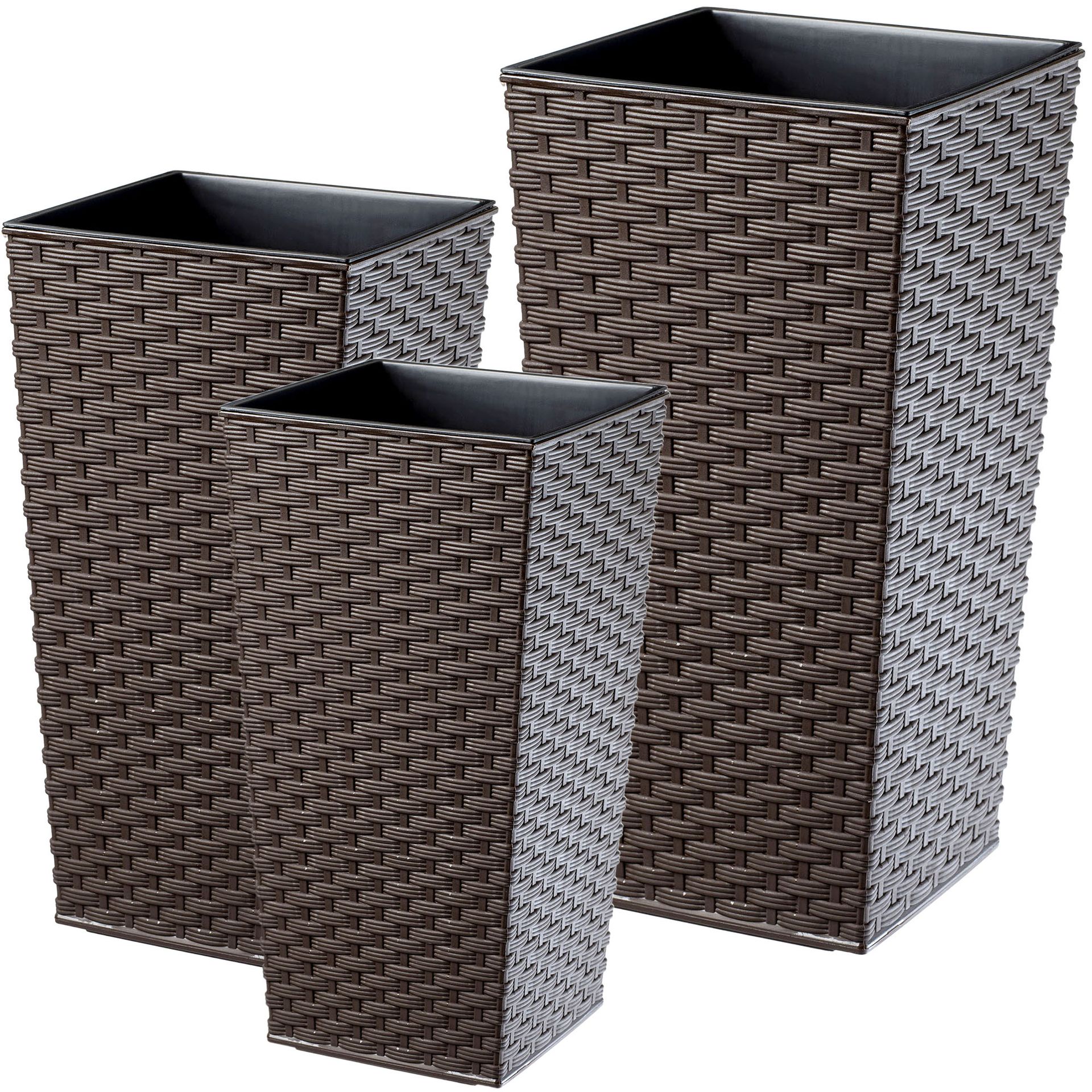 Donice na kwiaty z wkładem Pesaro rattan 25 cm + 30 cm +35 cm, mokka