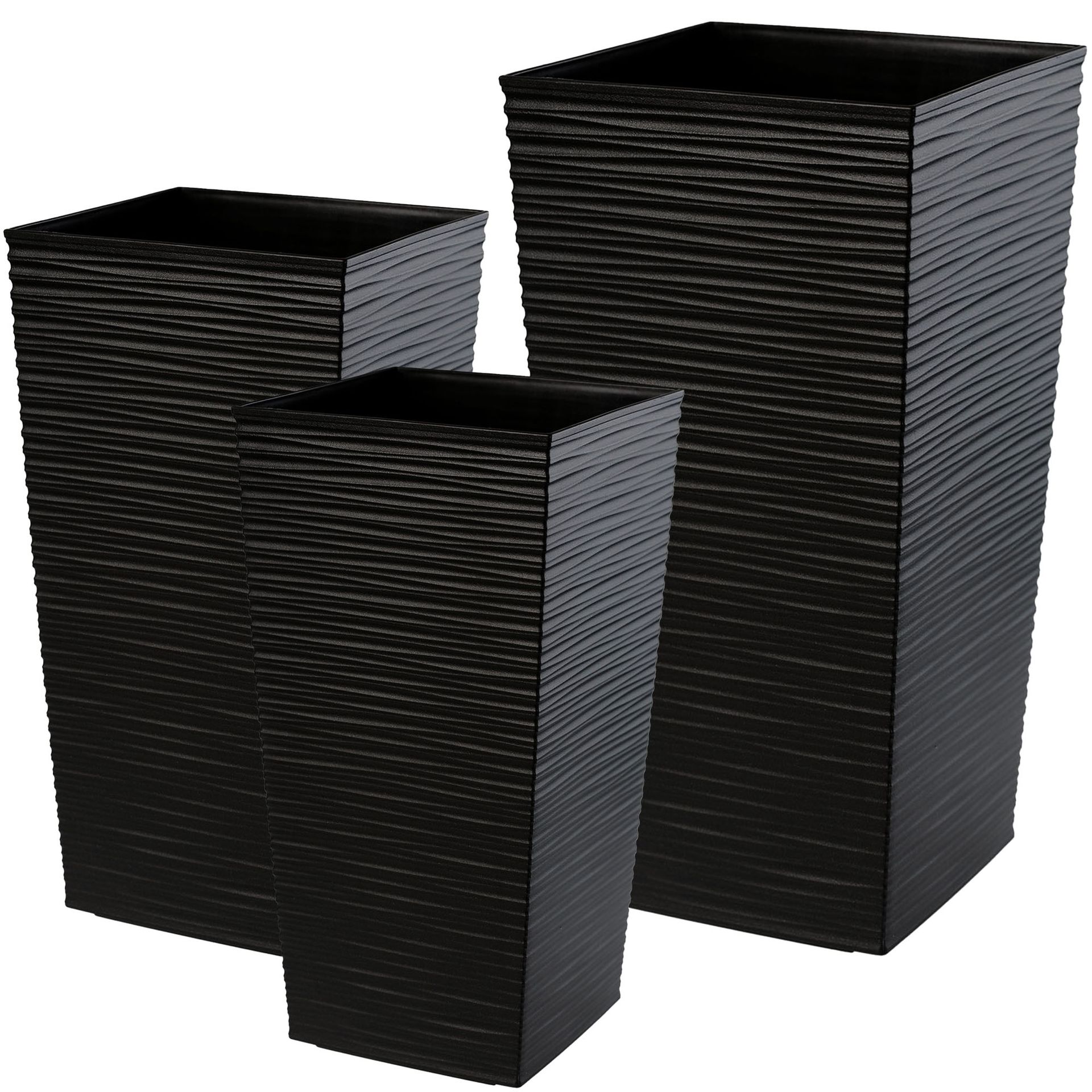 Donice na kwiaty z wkładem Tuluza dłuto 25 cm + 30 cm + 35 cm, czarne
