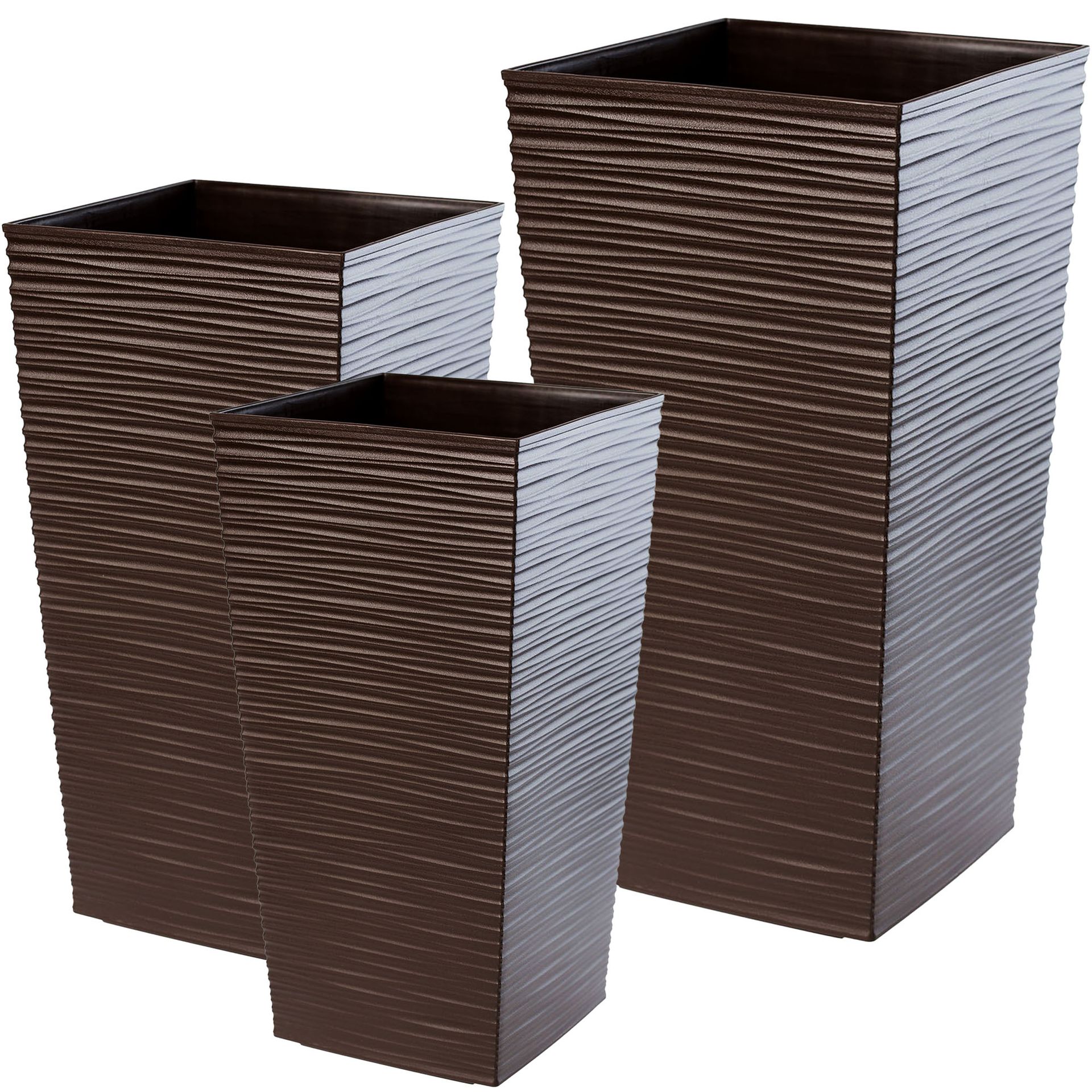 Donice na kwiaty z wkładem Tuluza dłuto 25 cm + 30 cm +35 cm, mokka