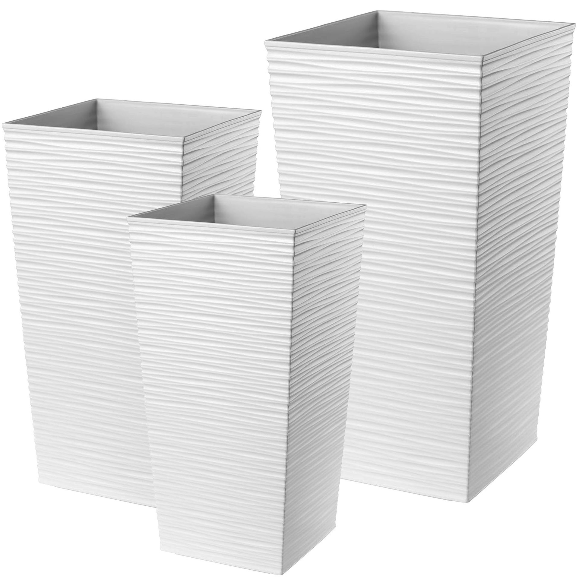 Donice na kwiaty z wkładem Tuluza dłuto 30 cm + 35 cm +40 cm, białe