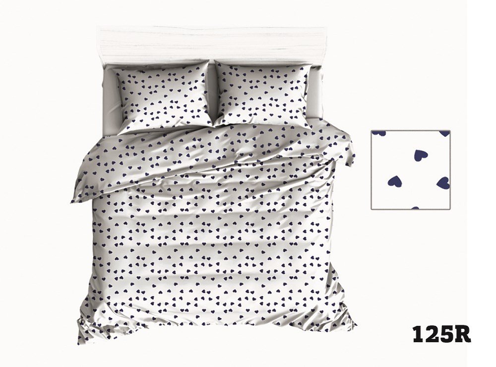 Pościel 110x140 R125 biała serca serduszka granatowe 316D