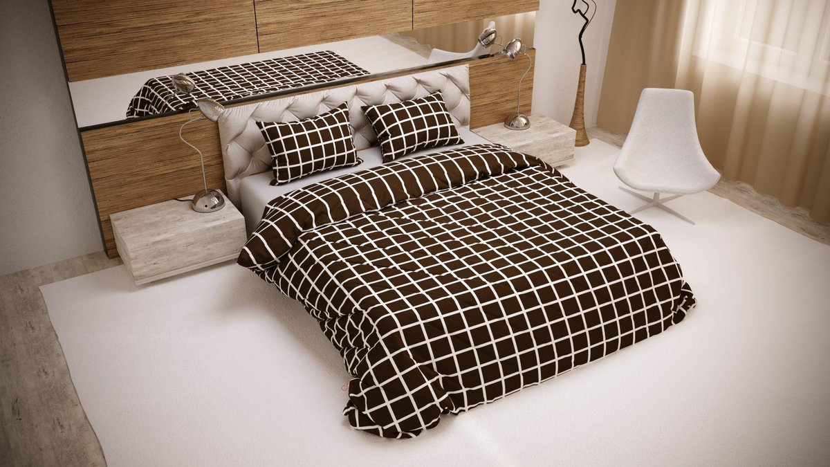 Pościel 220x200 Krata brązowa biała poszewki 2x70/80 Luxury 01
