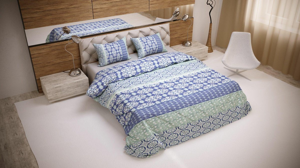 Pościel 220x200 Ornamenty fioletowa miętowa poszewki 2x70/80 Luxury 01