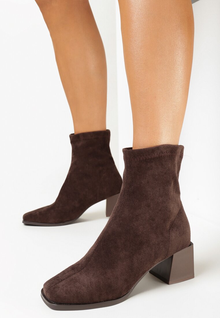 Brązowe Botki na Niskim Słupku Catrinnesa