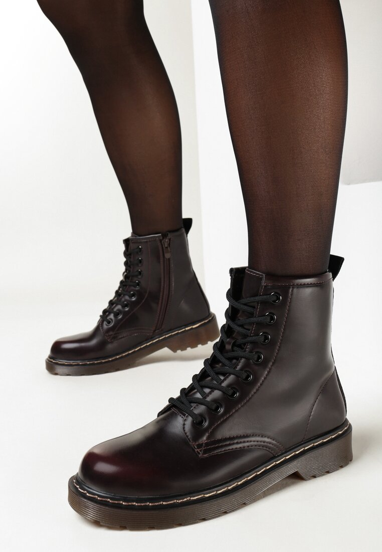 Czerwone Botki Workery z Sznurowaniem Eroania