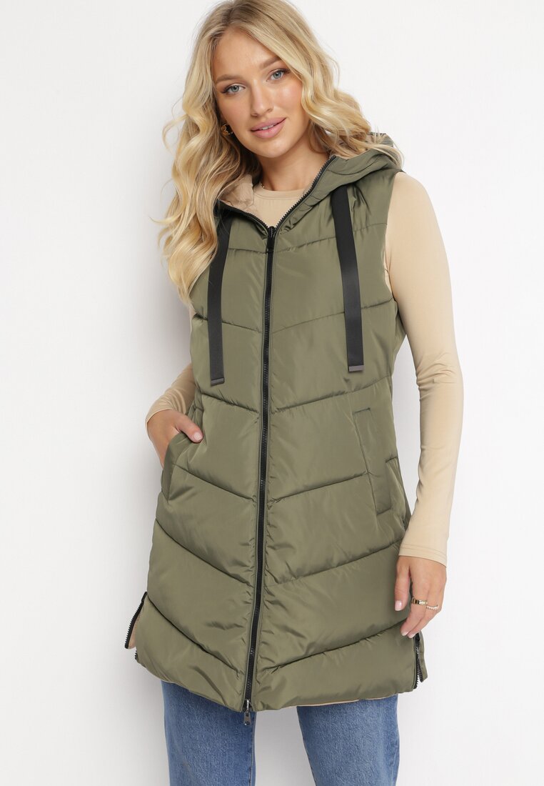 Zielona Pikowana Kamizelka Dwustronna z Kapturem Essata