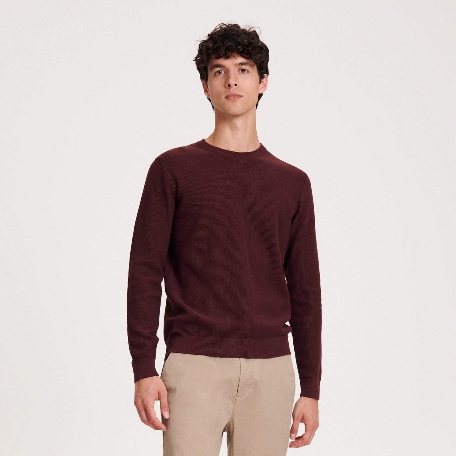Reserved - Bawełniany sweter - Bordowy