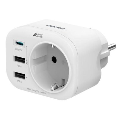 Hama Ładowarka sieciowa 1x el. zásuvka, 1x USB-C PD, 2x USB-A, 20 W 223342 Biała