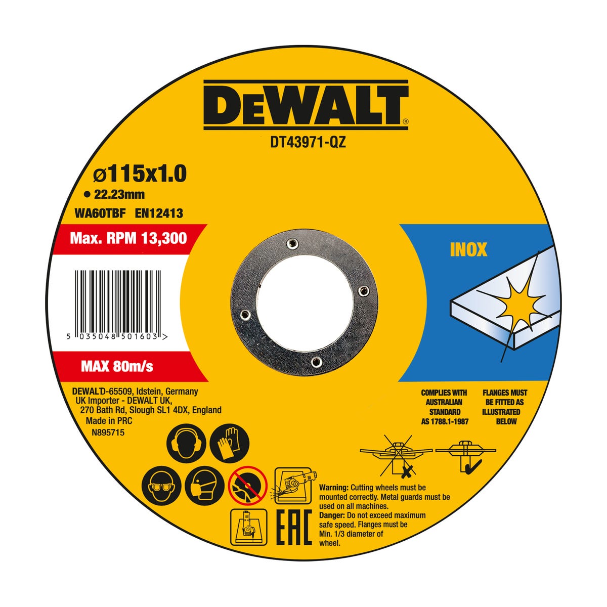 Tarcza do cięcia metalu 115 x 1 x 22.23 mm DT43971-QZ FASTCUT DEWALT 5054905245672