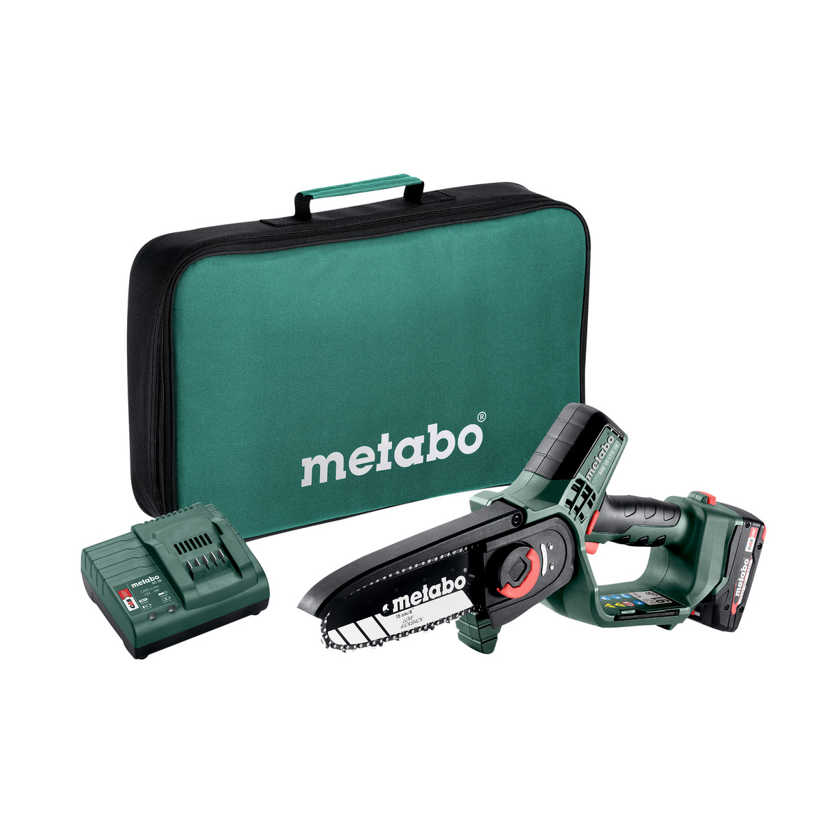 Metabo ** 3 LATA DARMOWYCH NAPRAW **  AKUMULATOROWA PILARKA DO DREWNA MS 18 LTX 15 18V + AKUMULATOR 2AH + ŁADOWARKA + TORBA 600856500(ME-600856500)