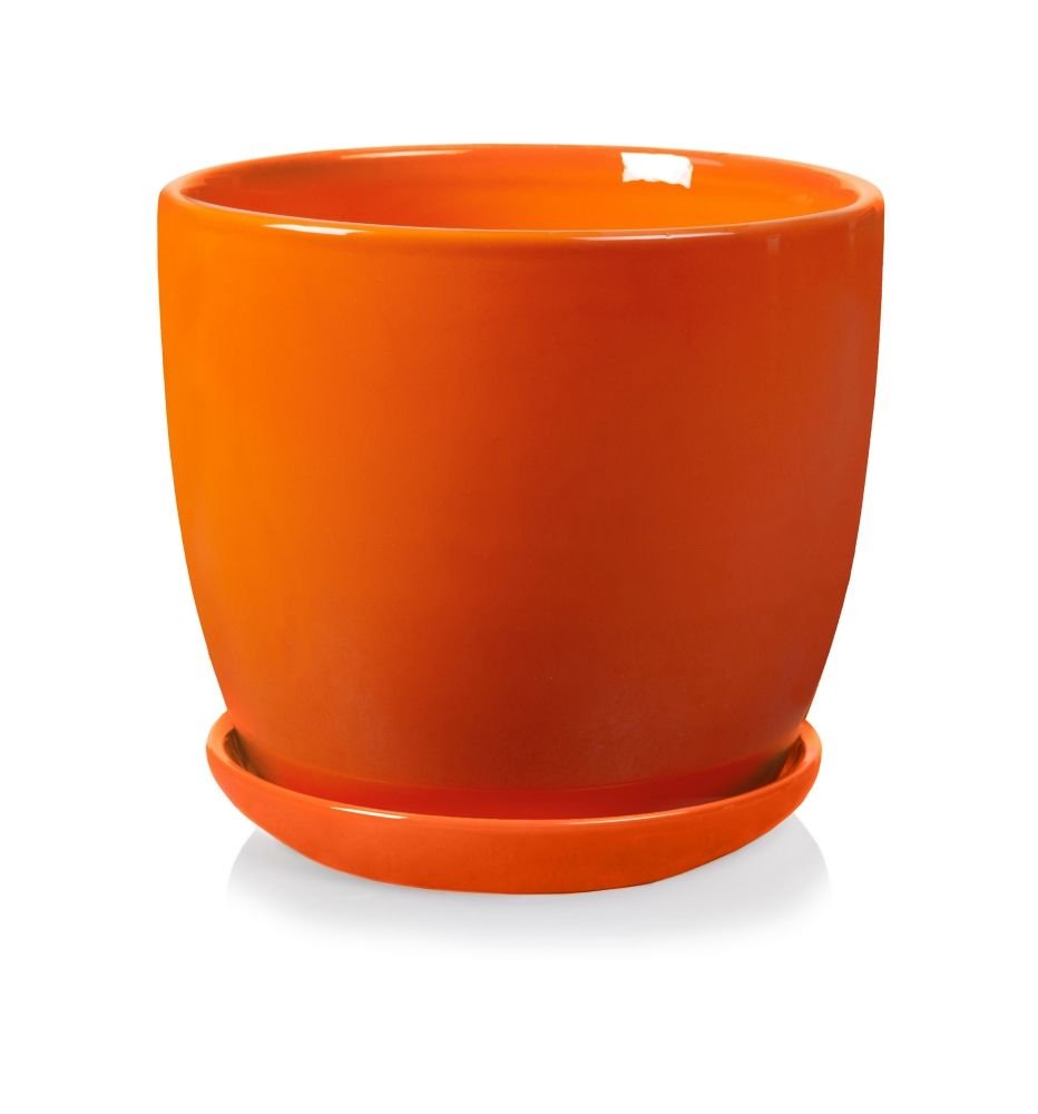Ceramiczna donica z podstawkiem - pomarańczowa - kolekcja AMSTERDAM