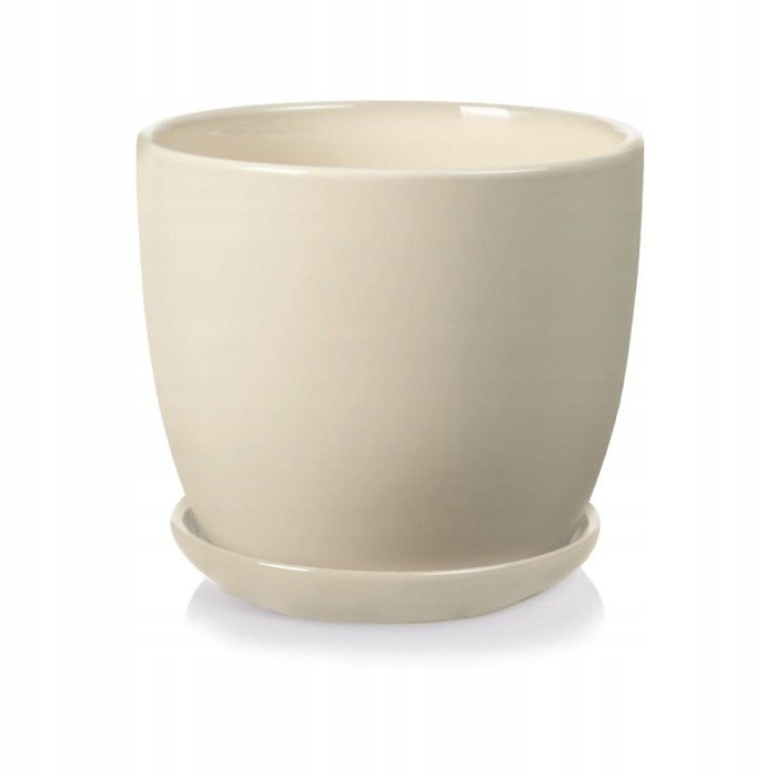 Doniczka Ceramiczna Z Podstawką 16 Cm Kremowa