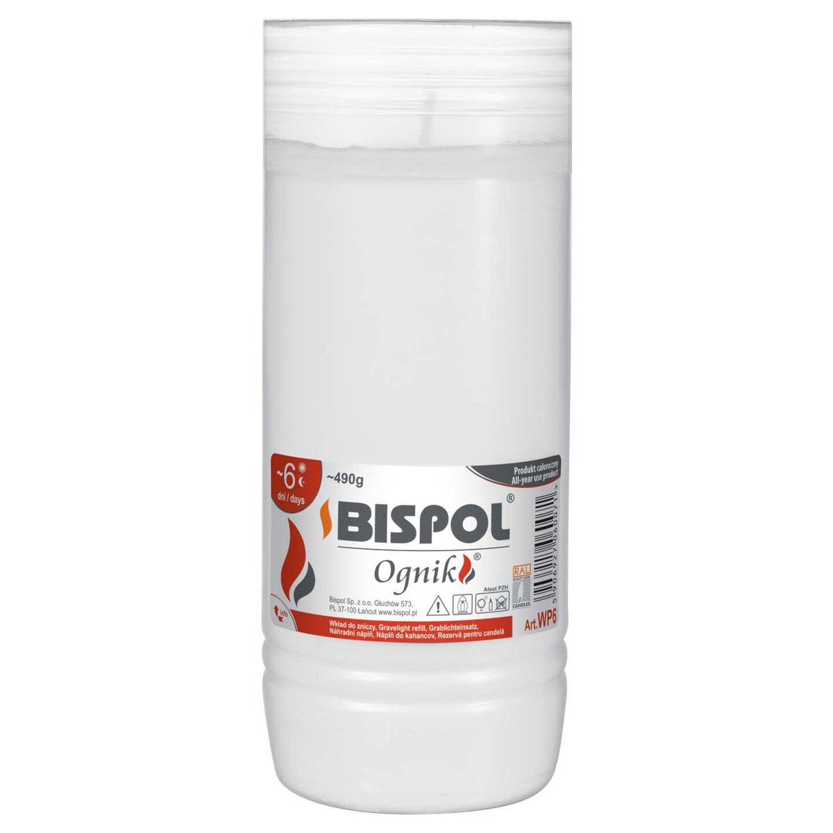 Bispol Wkład do zniczy WP6 PARAFINOWY, 1 szt 5906927040943
