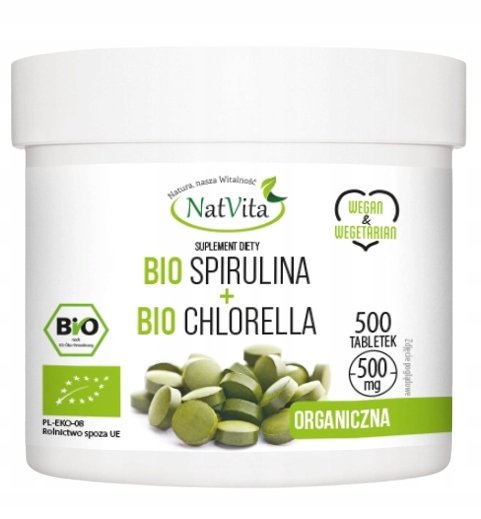 NatVita, Bio Spirulina+Bio Chlorella 500mg, 500 tabl.