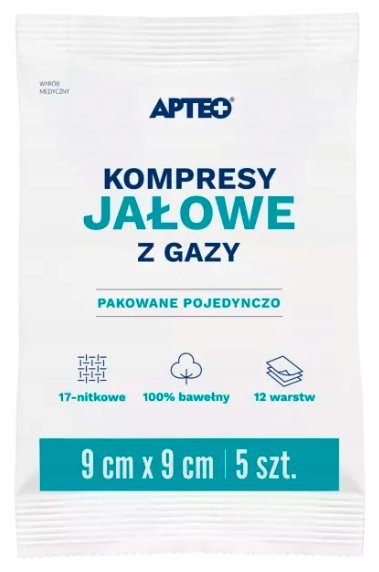 SYNOPTIS PHARMA Kompresy jałowe 9x9cm, 17-nitkowy 5 sztuk Wysyłka kurierem tylko 10,99 zł