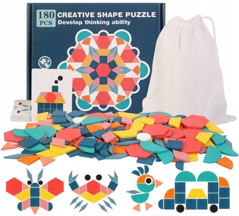 PUZZLE DREWNIANE KLOCKI MOZAIKA MONTESSORI KOLORY