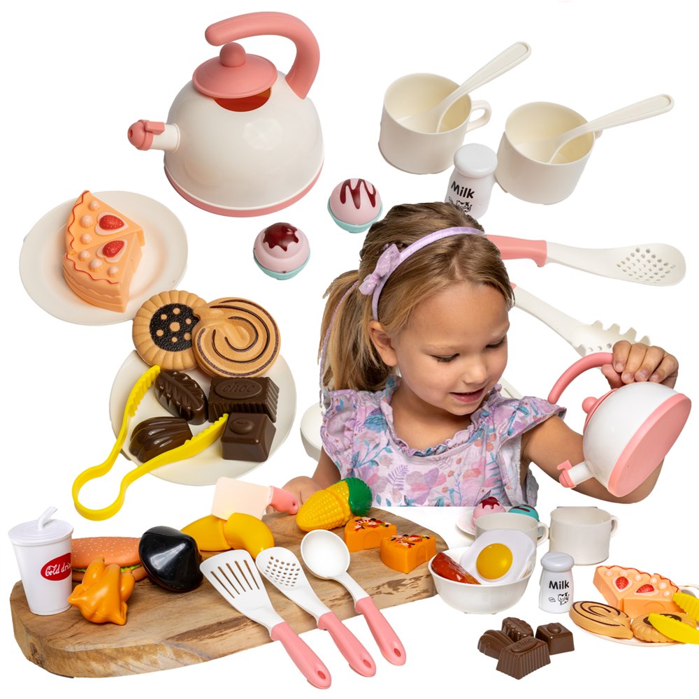 Garnki, czajnik, kuchnia kuchenka, duży  zestaw kuchenny dla dzieci, warzywa do krojenia, zabawkowe jedzenie