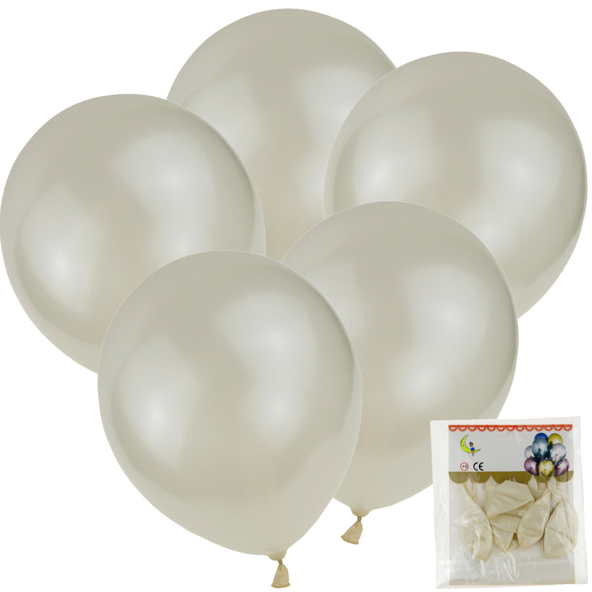 BALONY METALICZNE 5SZT BIAŁE ecru ślub perłowe