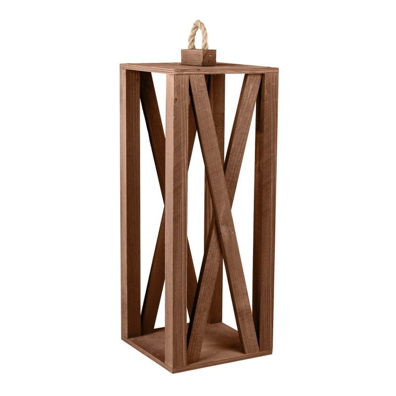 BRĄZOWY LAMPION DREWNIANY / LATARENKA 19,5x19,5x50/53/58 cm TIN TOURS