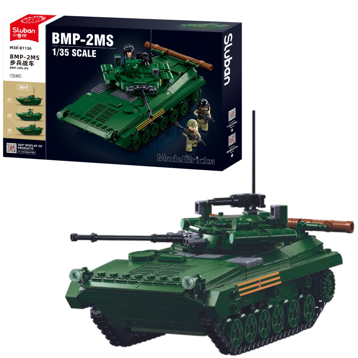 Klocki Sluban Czołg Wojskowy Bmp-2ms 3 Figurki 738 El