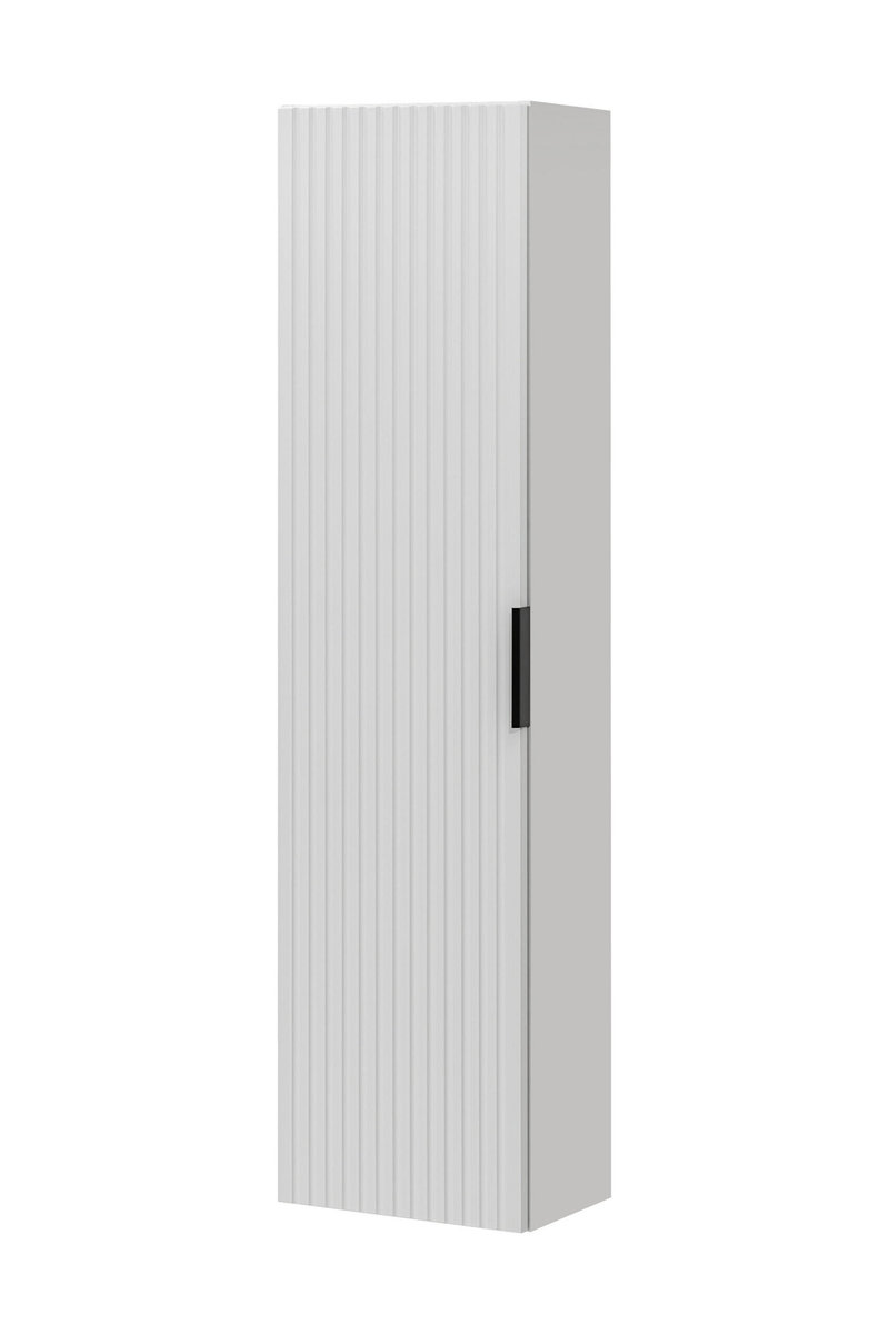 Wiszący Biały Słupek Łazienkowy Wysoki 140 Cm Szafka Ryflowany Front 3 Kolory Uchwytów