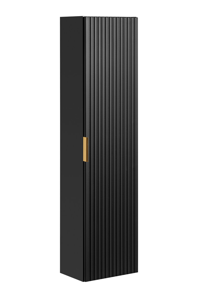 CZARNY Wiszący Słupek Łazienkowy Wysoki 140 cm Szafka RYFLOWANY FRONT 3 Kolory uchwytów