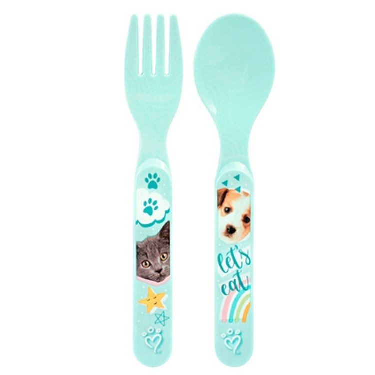 Lullabi Zestaw sztućce dziecięce kotek i piesek niebieskie 6m+