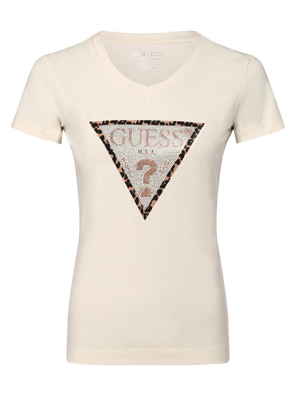 GUESS - T-shirt damski, beżowy