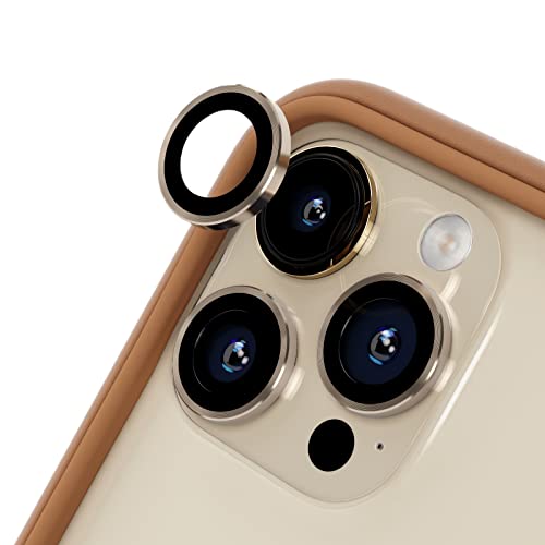 [Pack of 3] RHINOSHIELD Camera Lens Protector compatible with [iPhone 14 Pro / 14 Pro Max] | High Clarity Scratch Proof 9H Tempered Glass and Aluminum Trim - Gold