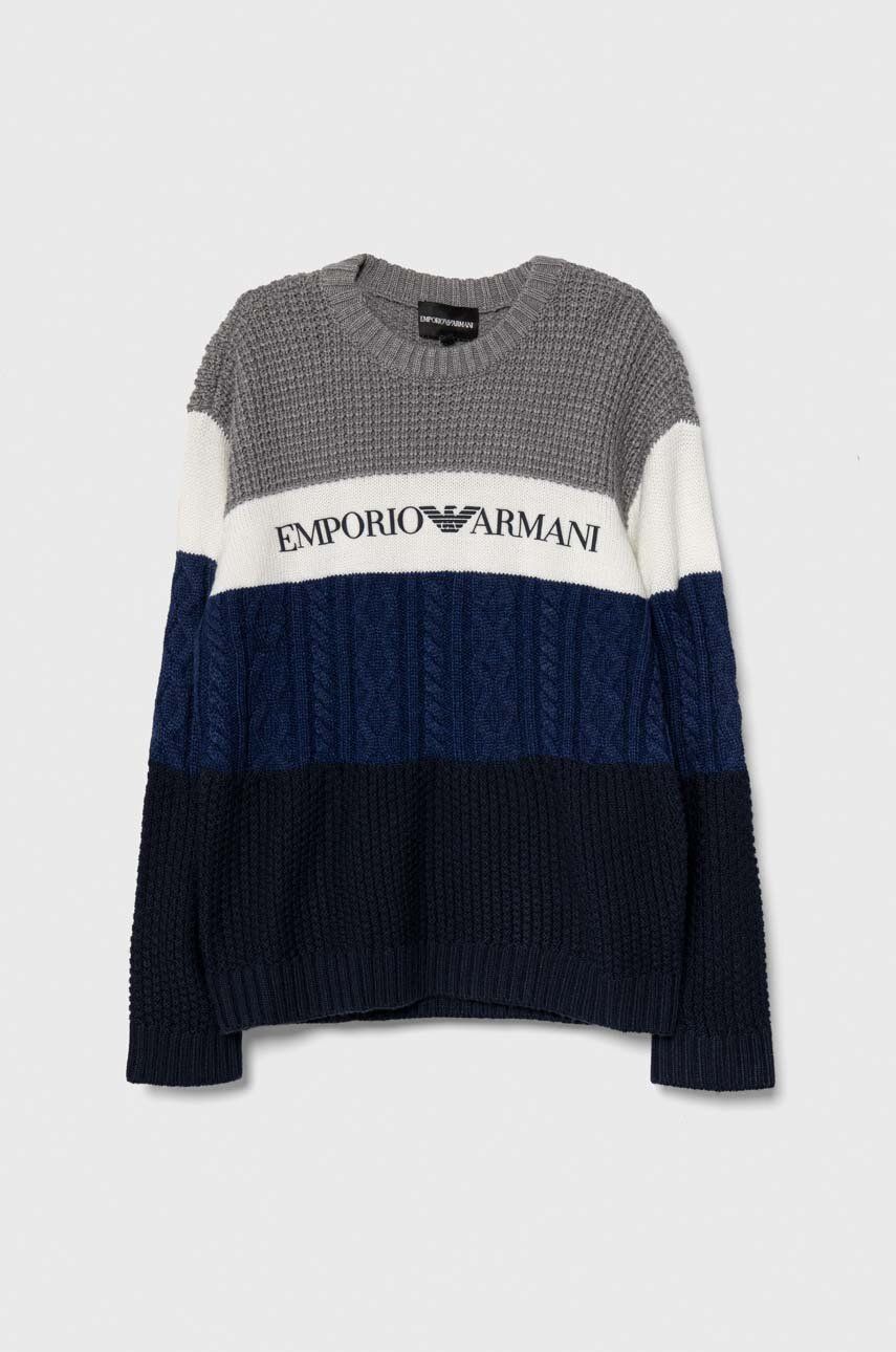 Emporio Armani sweter wełniany dziecięcy kolor szary