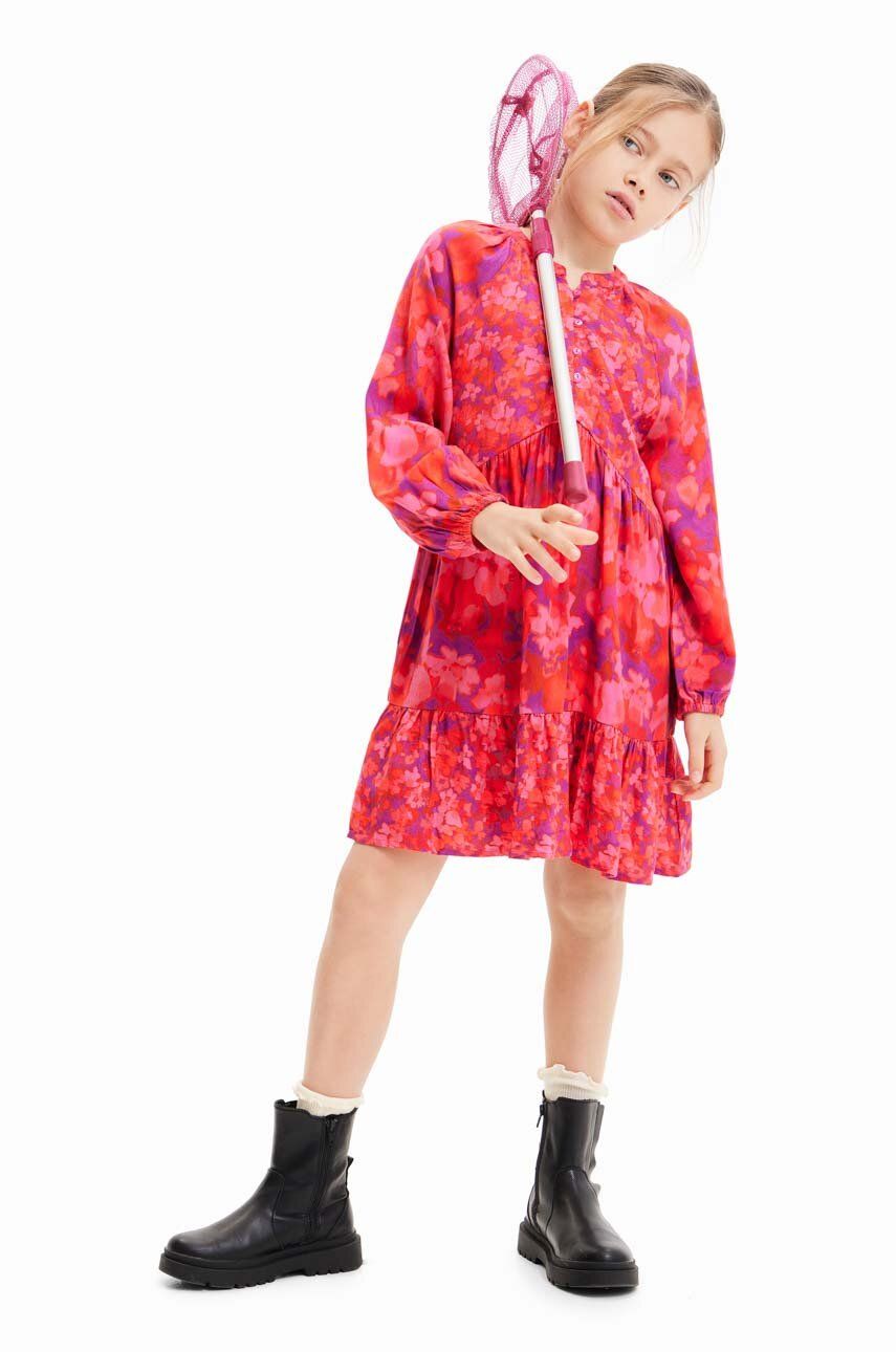 Desigual sukienka dziecięca kolor czerwony midi rozkloszowana