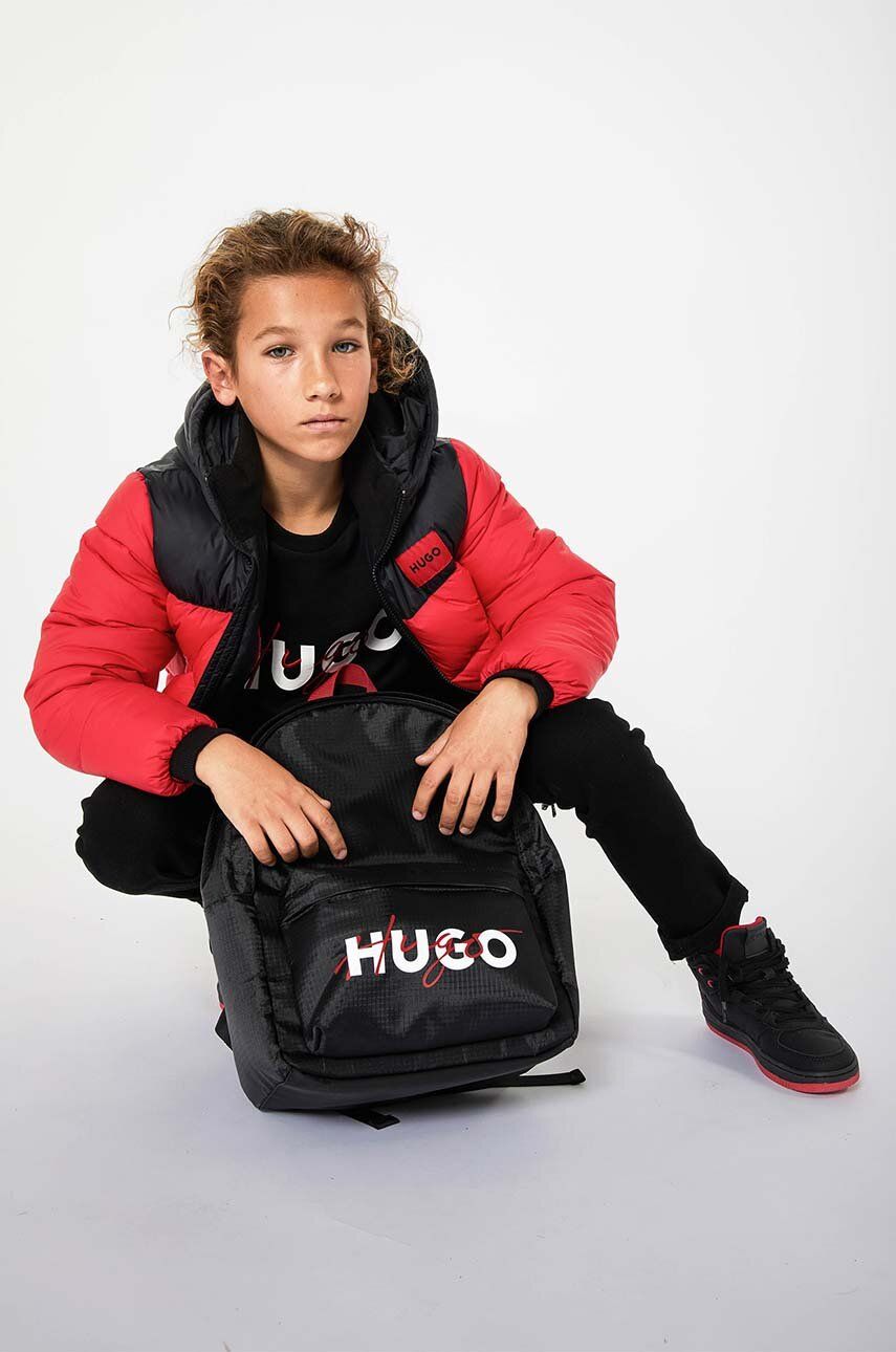 HUGO plecak dziecięcy kolor czarny duży z nadrukiem - Hugo