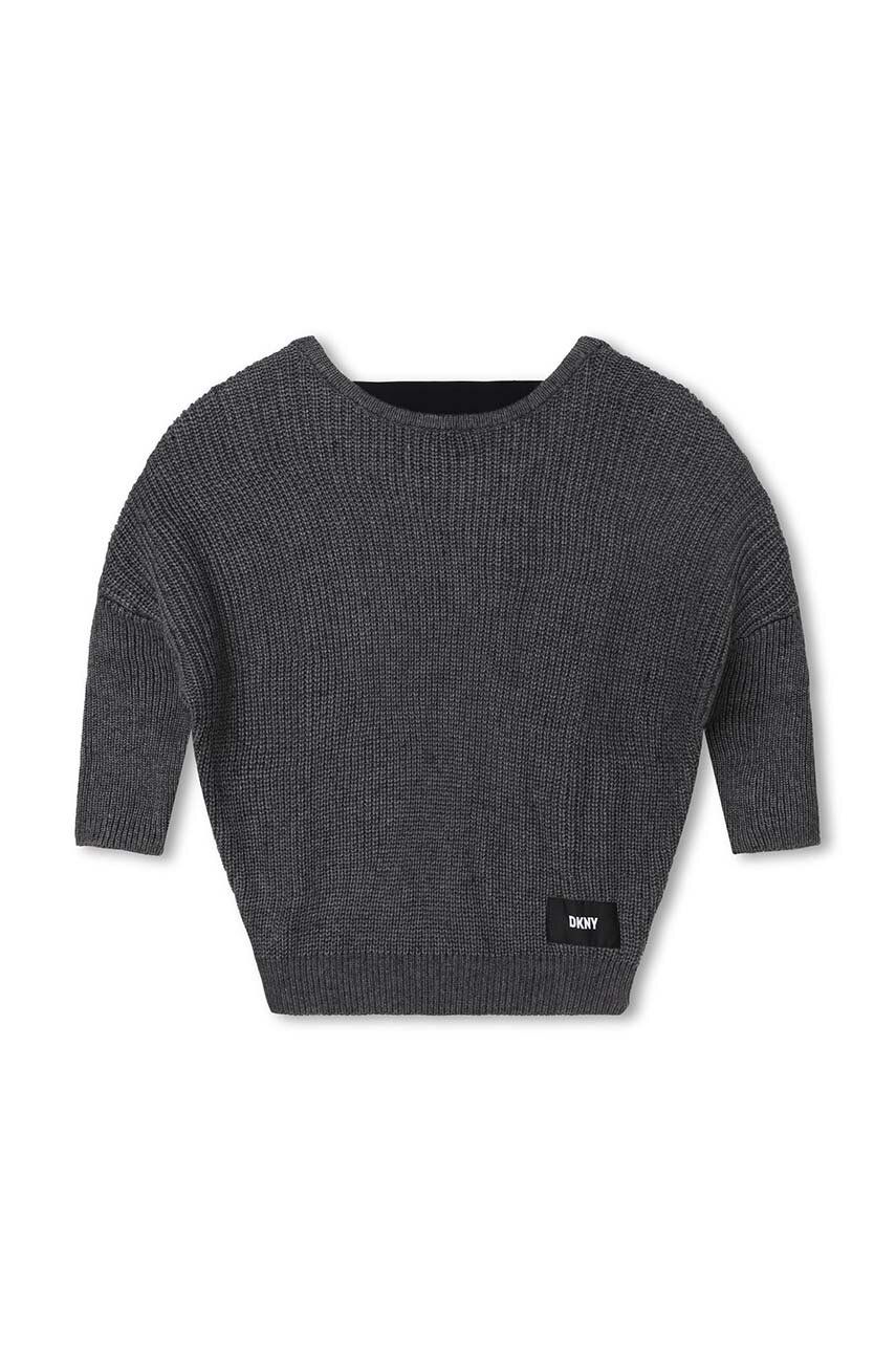 Dkny sweter z domieszką wełny dziecięcy kolor szary lekki - DKNY