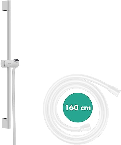 hansgrohe 24400700 Unica Pulsify S 65 cm z uchwytem na słuchawkę prysznicową Push i wężem prysznicowym Isiflex 160 cm matowa biel, drążek prysznicowy 65 cm