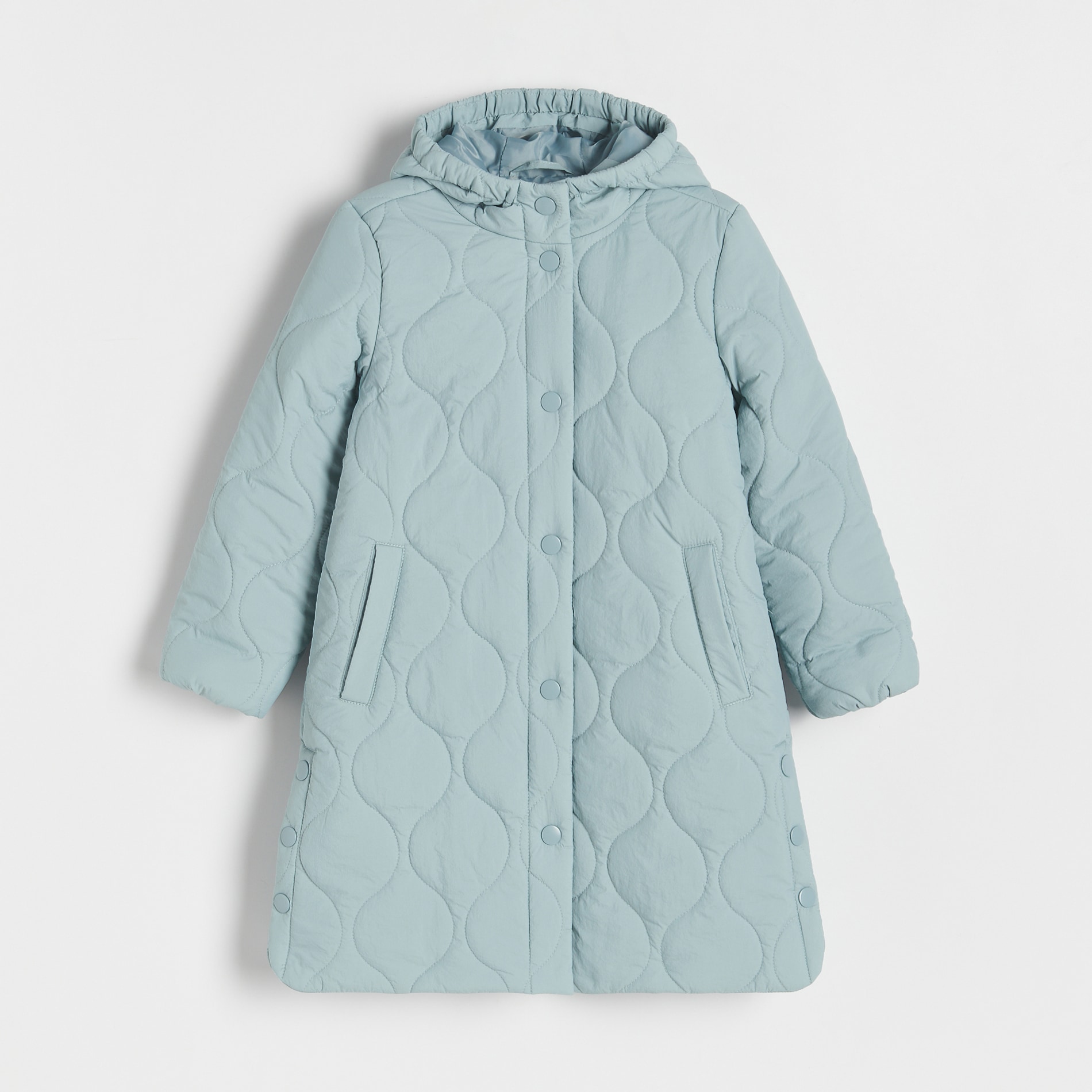 Reserved - Długi pikowany płaszcz - jasnozielony