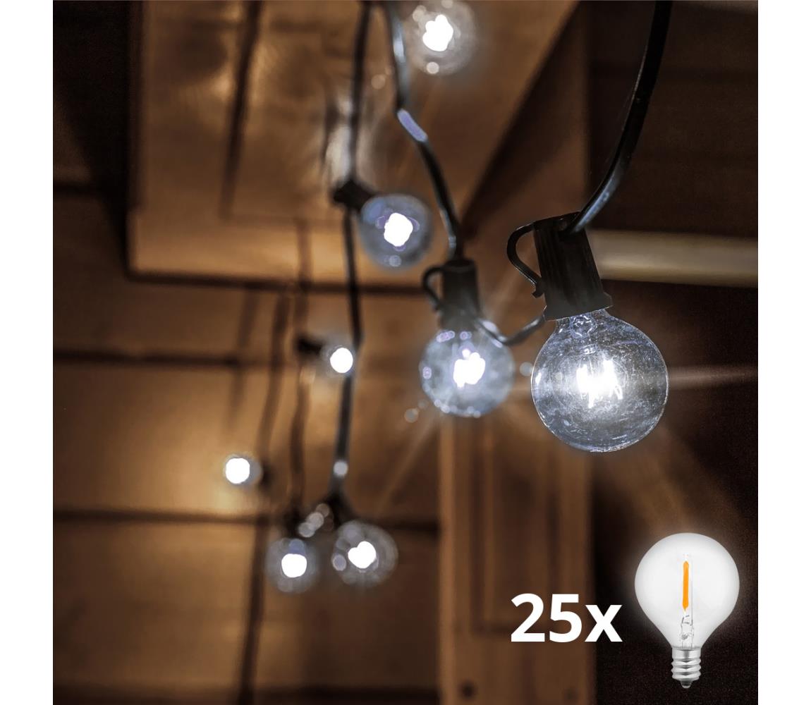 Brilagi - Zewnętrzny łańcuch dekoracyjny LED GIRLANDA 25xE12 20m IP44 zimna biel