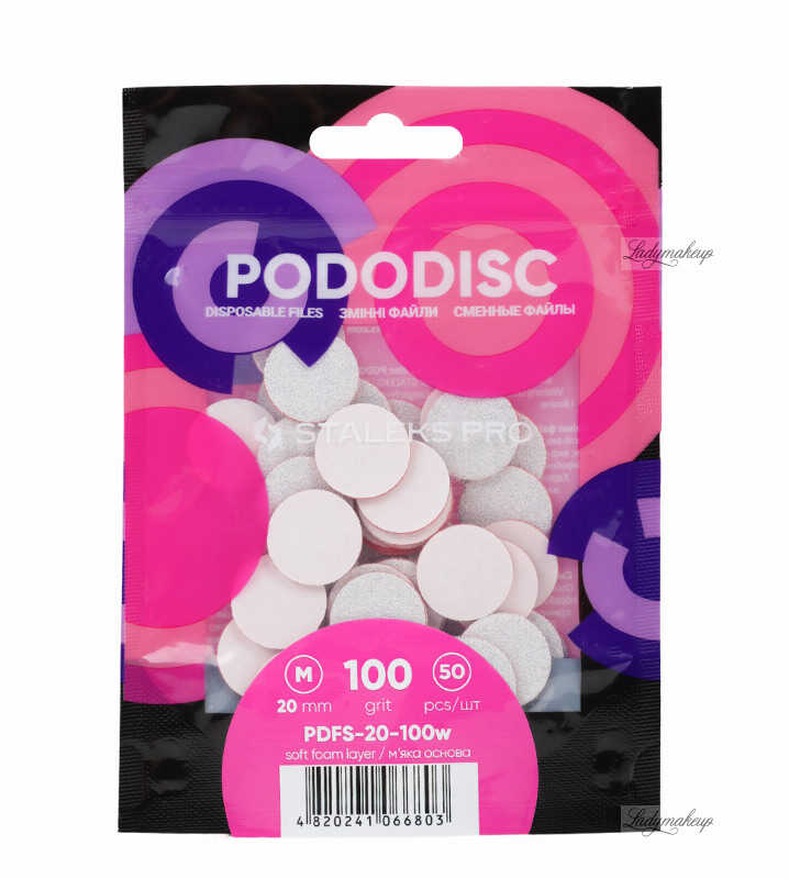 Staleks - Pro Pododisc - Disposable Files - Wymienne nakładki na dysk pedicure - rozm.M - 20 mm - 100 grit. - 50 szt. - Soft White