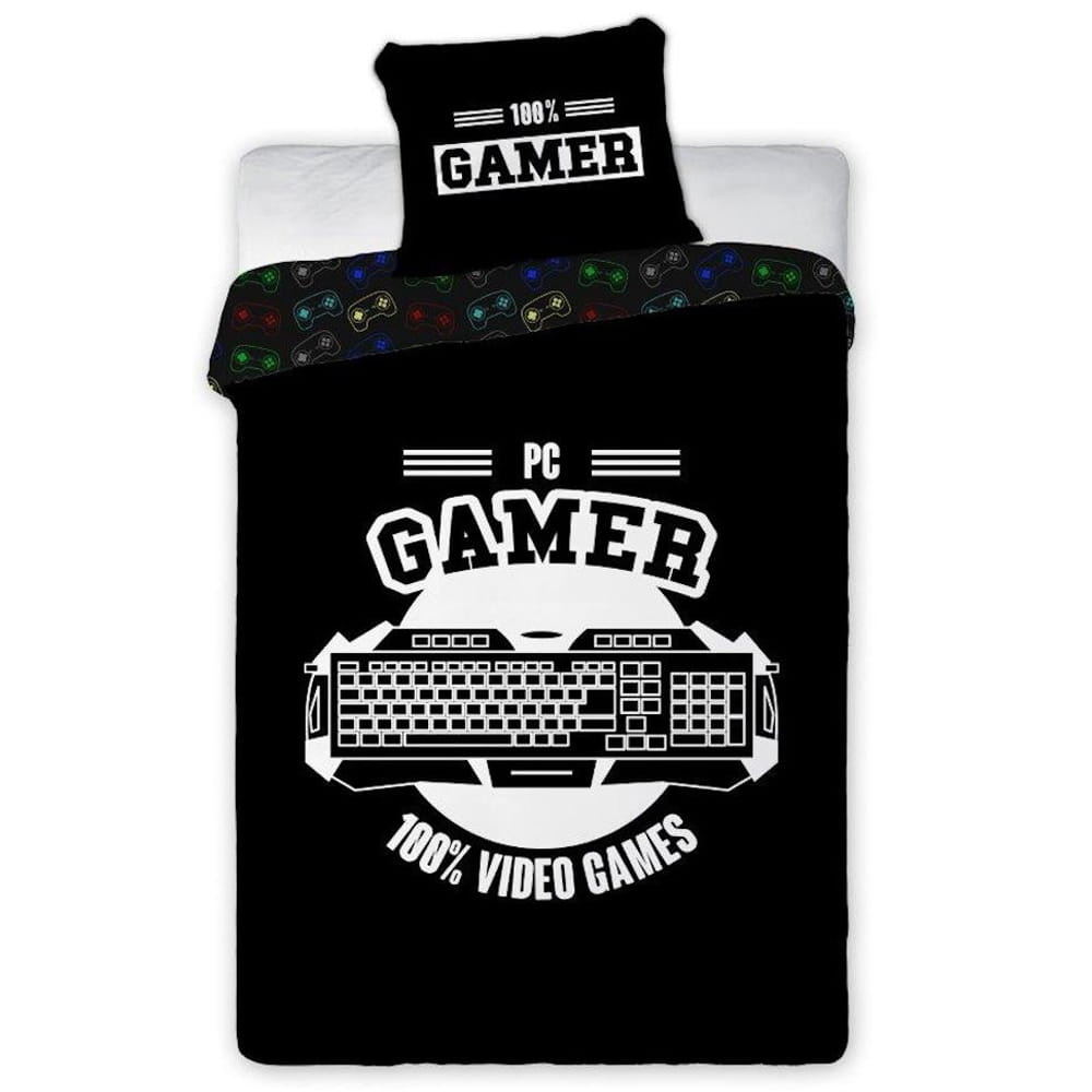 Pościel 160x200 bawełniana Gamer czarna - dla gracza