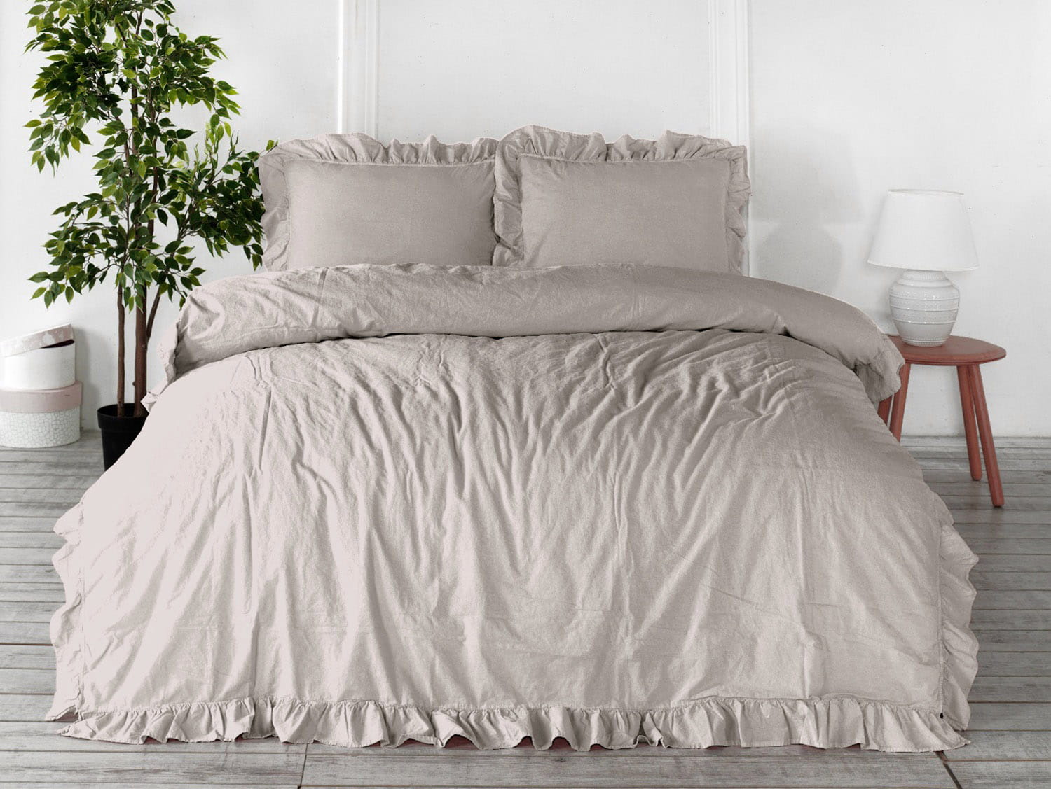 Pościel bawełniana 200x220 z falbanami Natural Cream Darymex