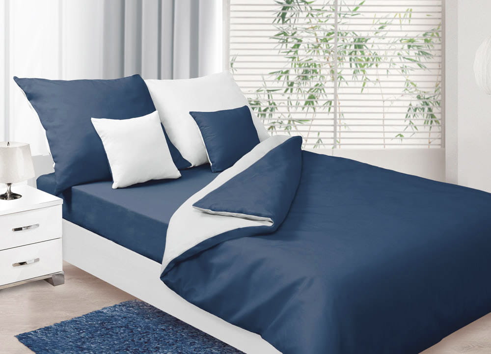 Pościel dwustronna 220x200 satynowa Double Face granatowa + biała Matex