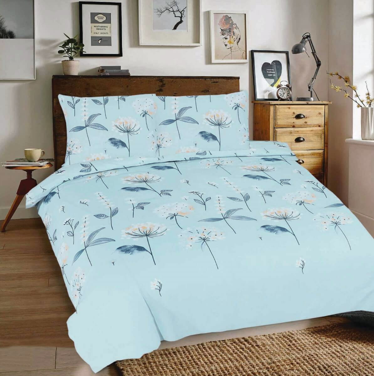 Miętowa pościel 220x200 w hortensje bawełniana Universal 01 Matex