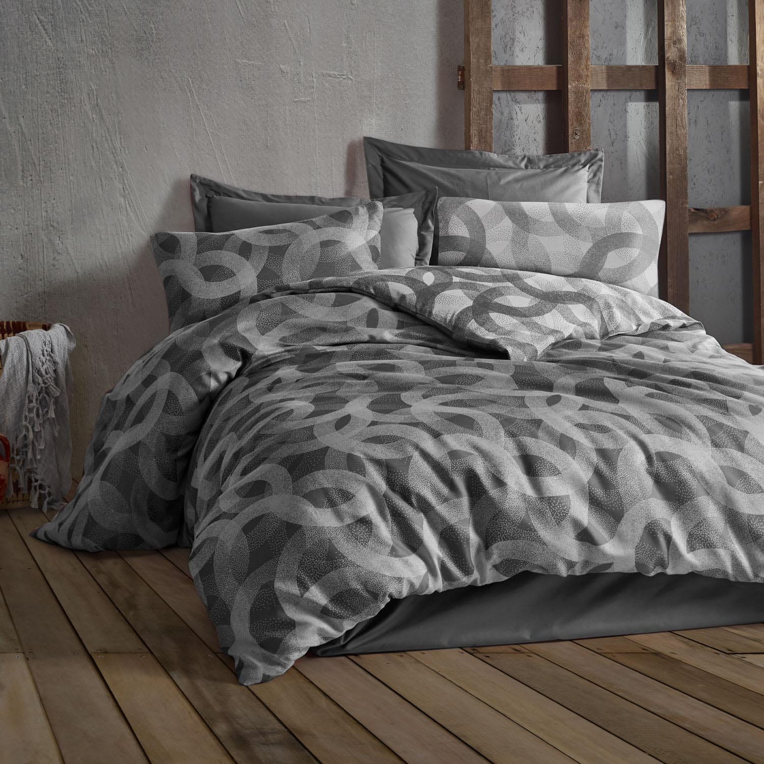 Pościel żakardowa 220x200 Spoty Anthracite - bawełna Darymex