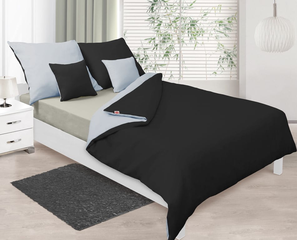 Pościel dwustronna 140x200 satynowa Double Face jasnoszara + czarna Matex